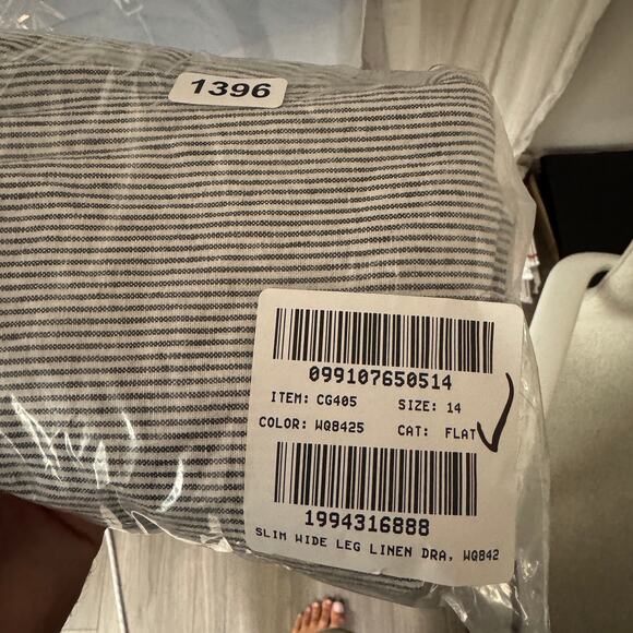 J.Crew Slim Wide Leg Linen Drawstring Pants Womens 14 Black White Striped CG405 - Picture 8 of 8